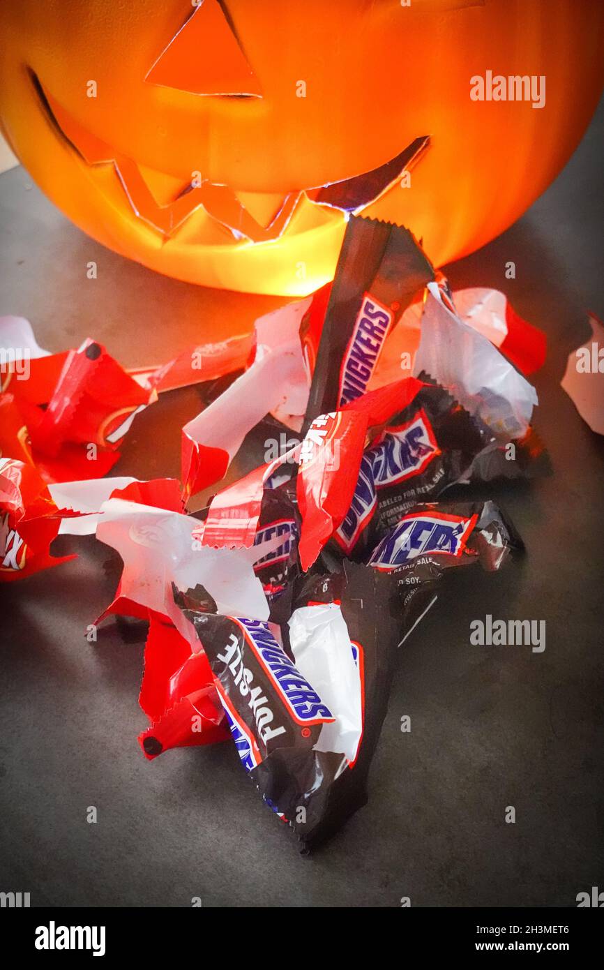 Empty halloween candy wrappers Stock Photo