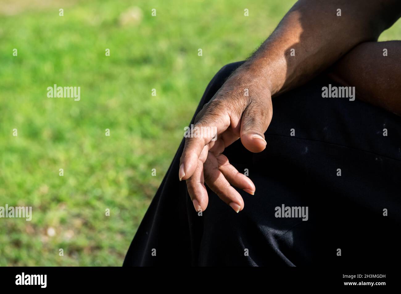 Close up of the hand of a dark skin senior male. Stock Photo
