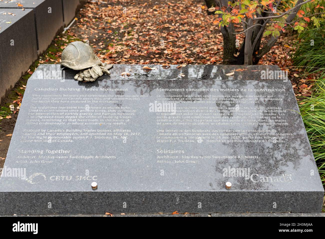 Ottawa, Canada - October 14, 2021: Canadian Building Trades Monument in Major's Hill Park Stock Photo