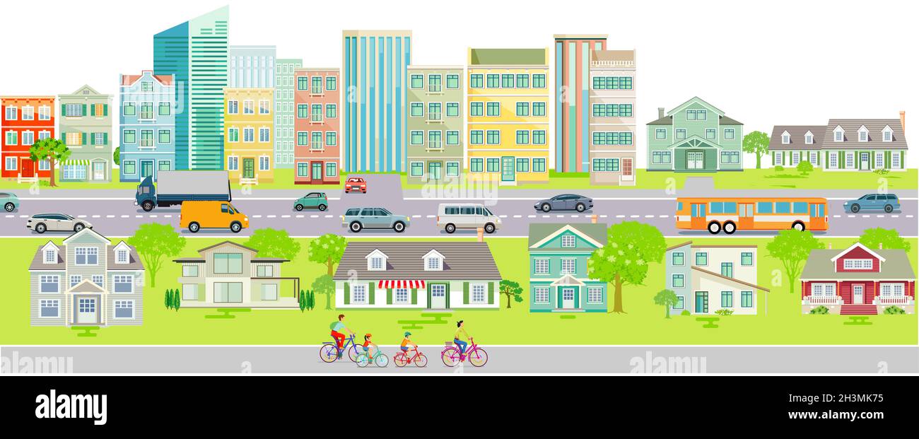 Â Big city with public transport, pedestrians and road traffic ...
