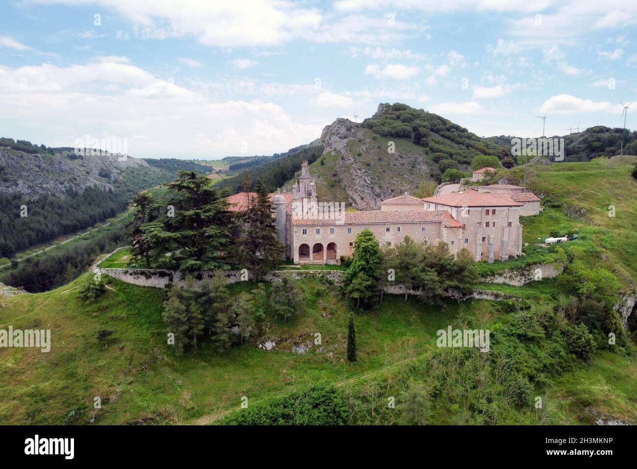 Aerial view of Santa Casilda shrine, La Bureba, Burgos province, Castile-Leon. Stock Photo