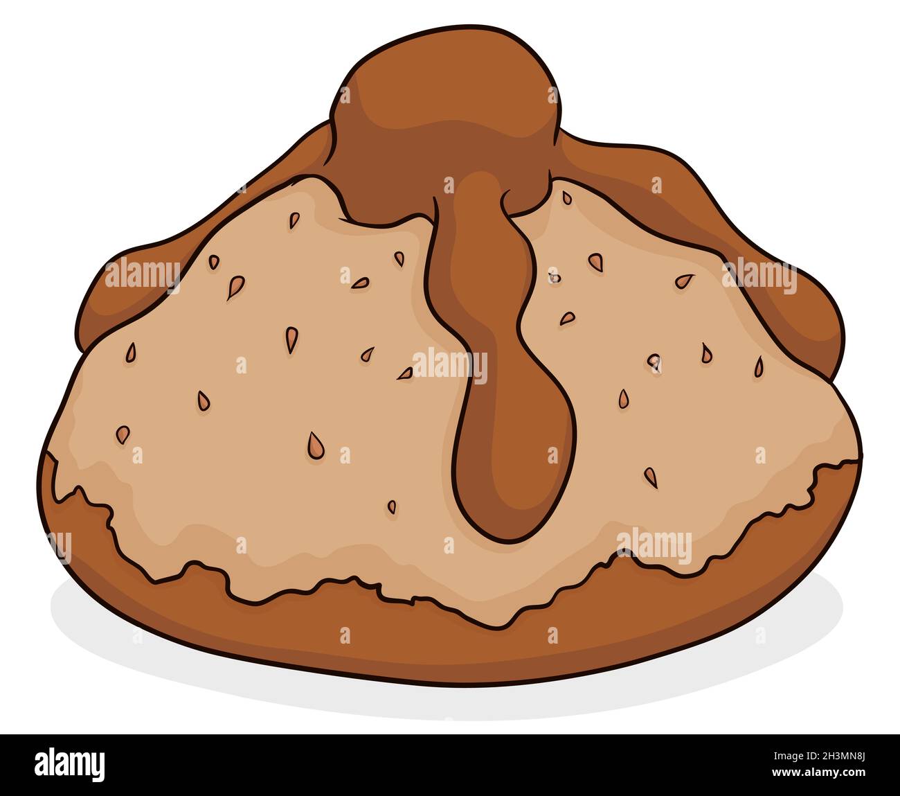 Delicious fresh baked 'Bread of the Dead' in cartoon style, to celebrate the Mexican Day of the Dead. Stock Vector