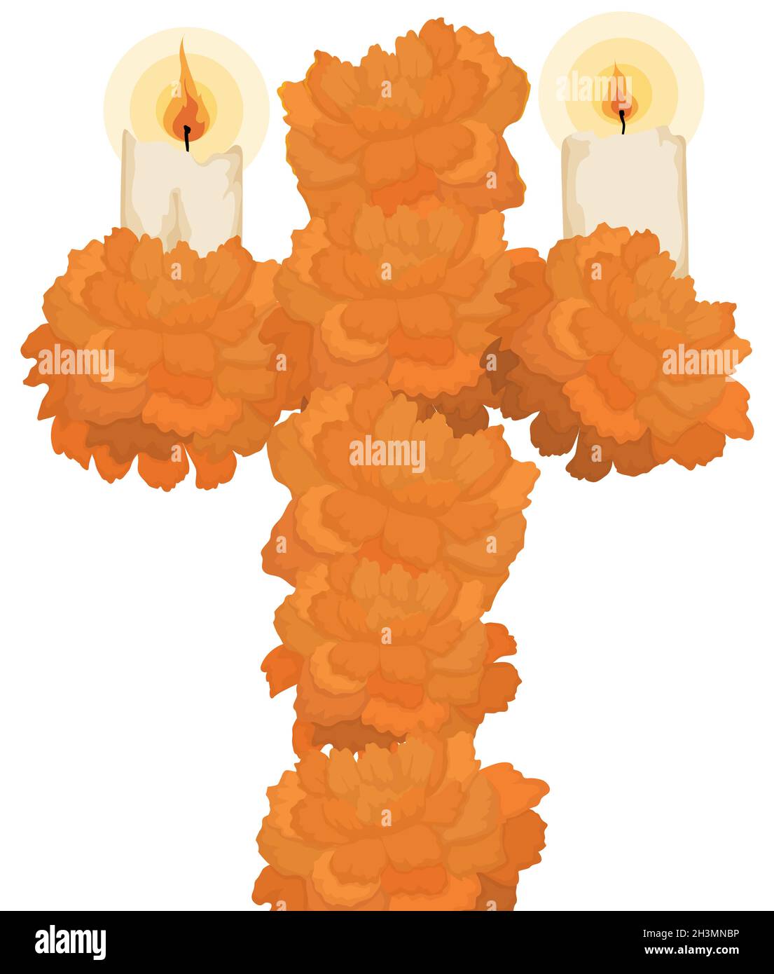 Religious cross made with marigold -or cempasuchil in Mexican culture-  flowers, decorated with lighted candles Stock Vector Image & Art - Alamy