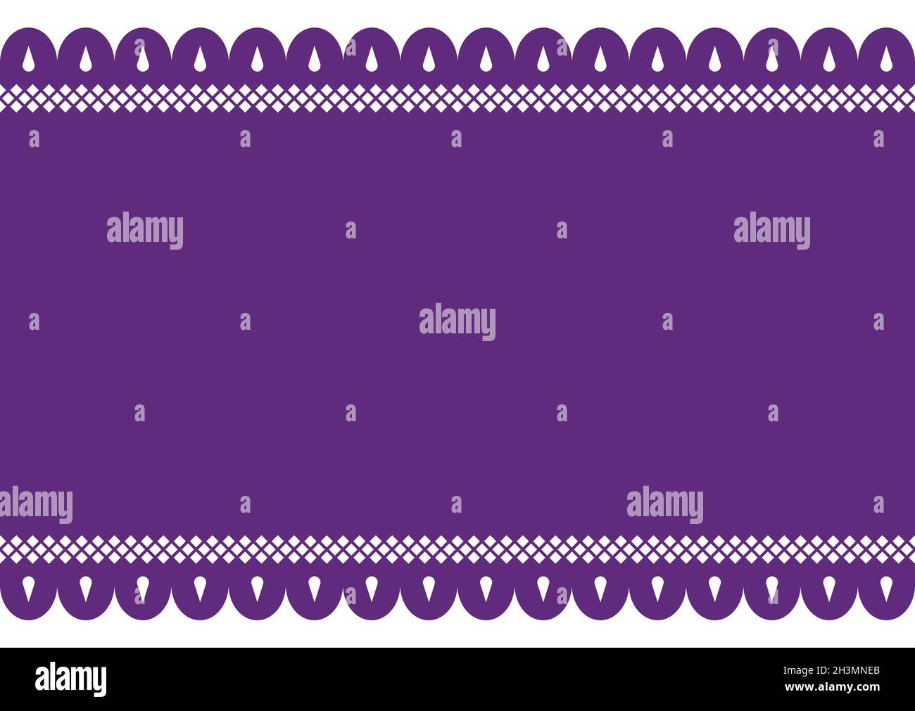 Horizontal template of purple perforated paper or 'papel picado' for Mexican traditions. Stock Vector