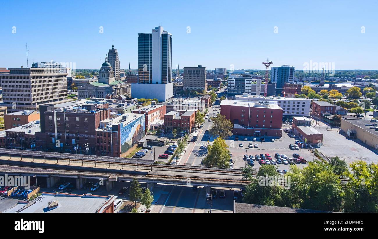 Aerial skyline of downtown Fort Wayne, Indiana featuring train tracks Stock Photo Alamy