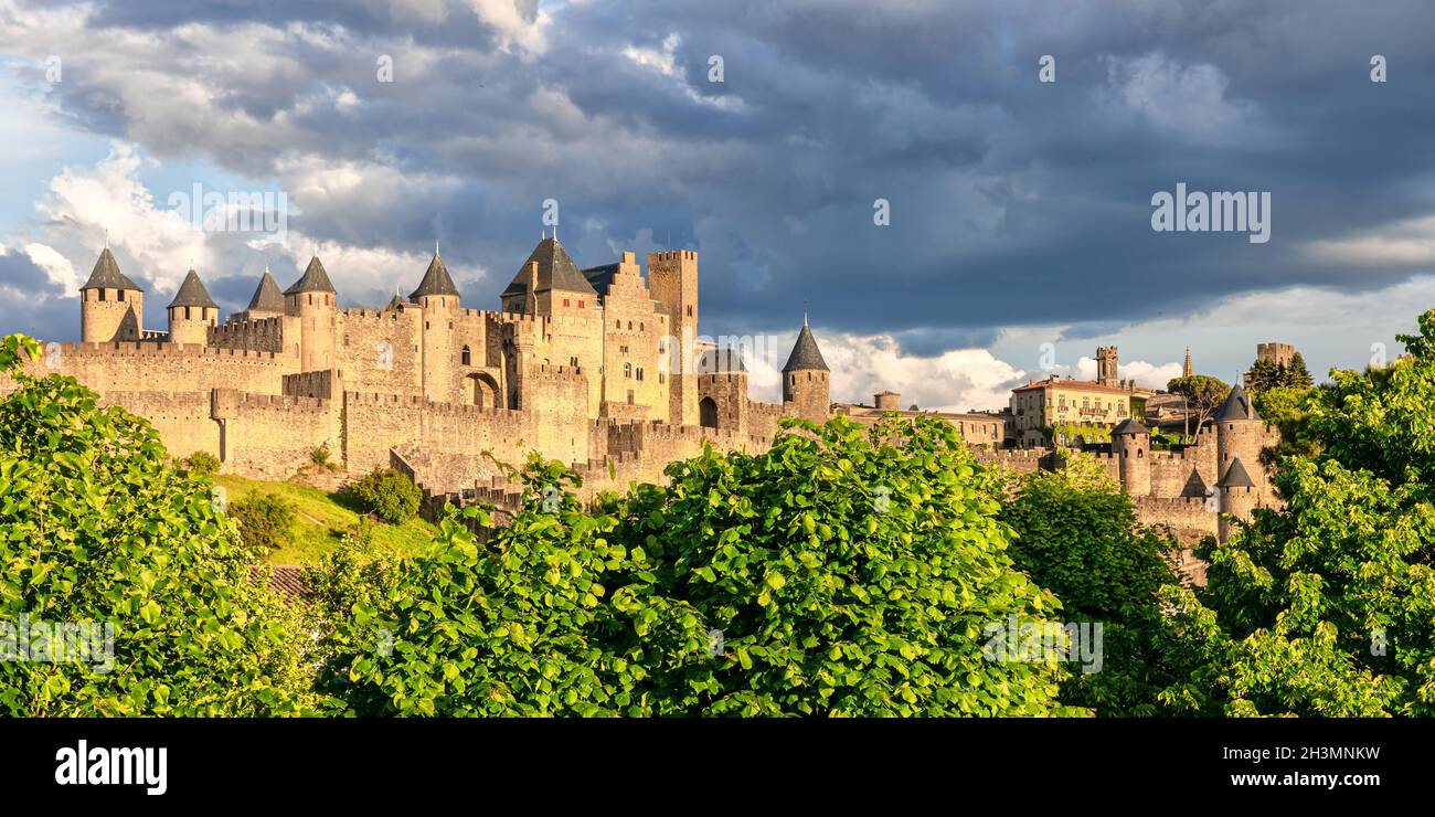 Medieval town of Carcassonne at sunset, France Stock Photo - Alamy