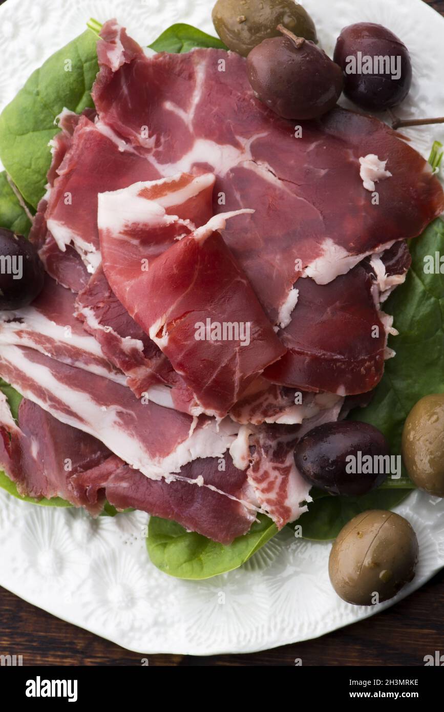 Traditional portuguese dry cured ham, presunto portugues Stock Photo