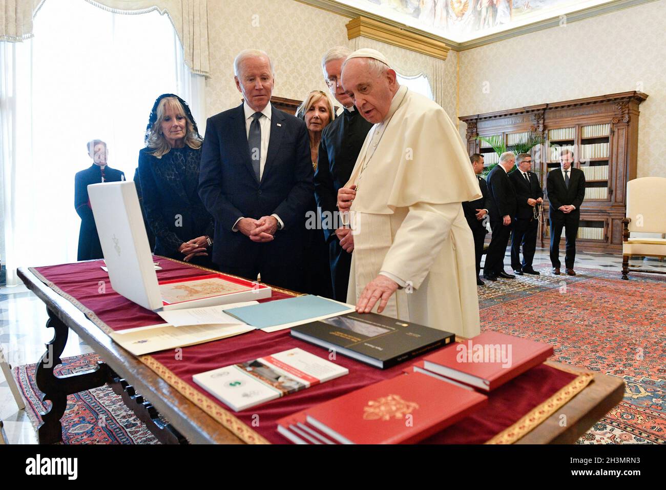 Pope Francis meets The President of the United States of America Joe Biden during a private audience at the Vatican, October 29, 2021 in Vatican City, Rome Italy. PHOTO FOR EDITORIAL USE ONLY!!! Stock Photo