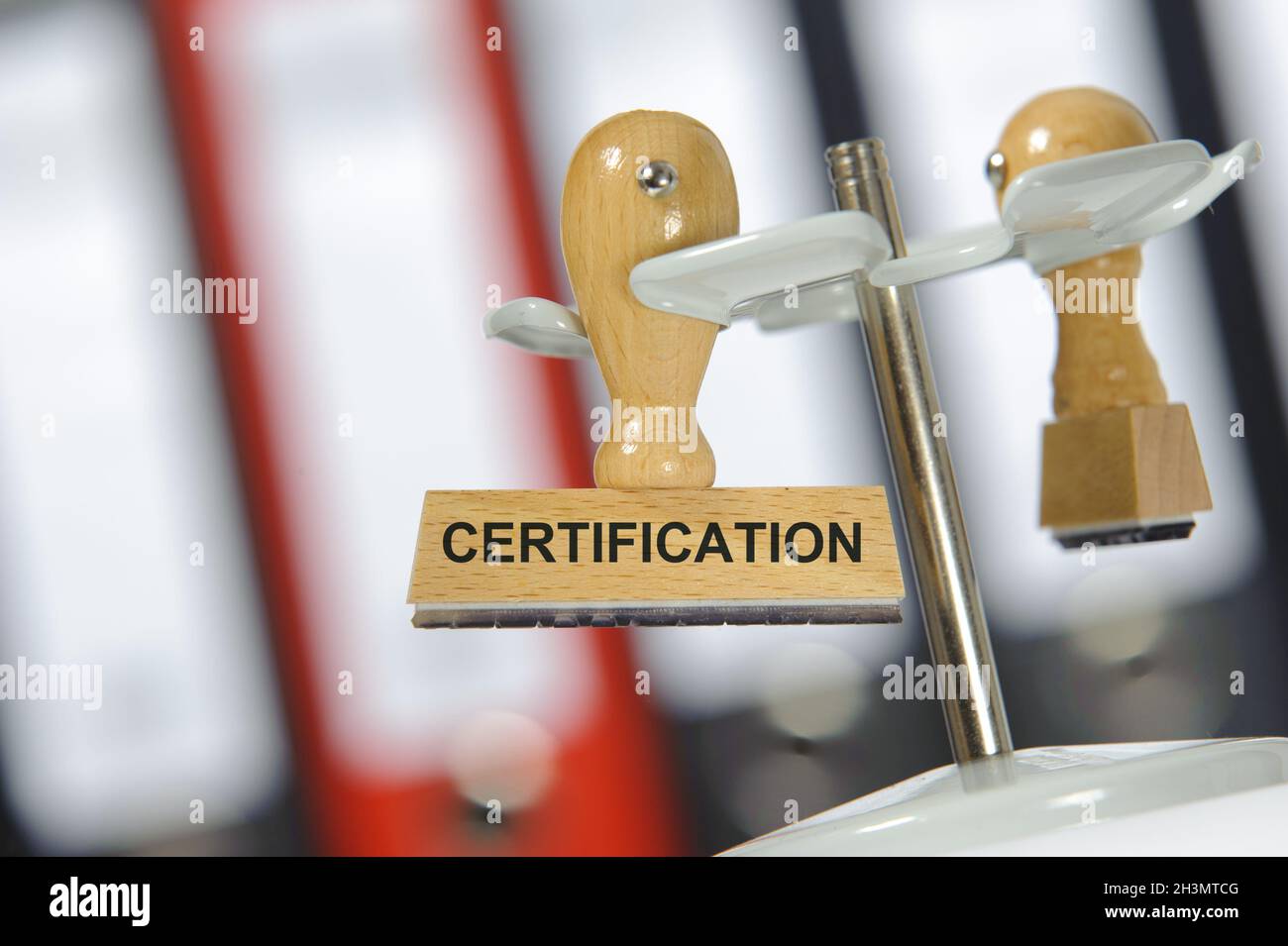 Certification printed on rubber stamp Stock Photo