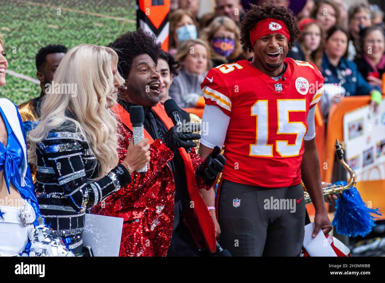 New York, USA. 29th Oct, 2021. Hoda Kotb dressed as Carrie Underwood, Al Roker as The Weeknd, and Craig Melvin as Kansas City Chiefs quarterback Patrick Mahomes, celebrate Halloween with Football' Fright' at NBC's 30 Rock in New York, New York, on Oct. 29, 2021. (Photo by Gabriele Holtermann/Sipa USA) Credit: Sipa USA/Alamy Live News Stock Photo
