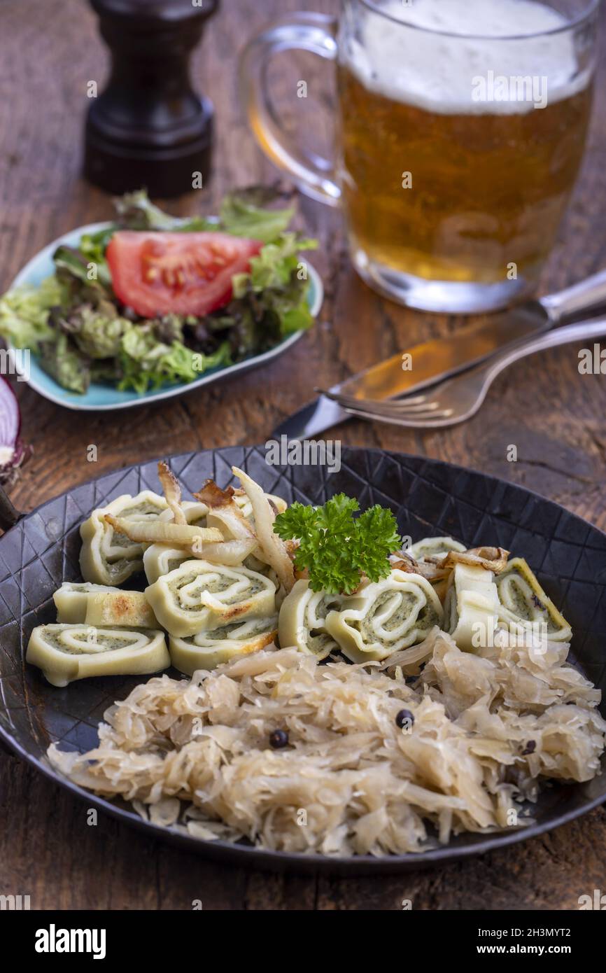 Maultaschen in a pan Stock Photo