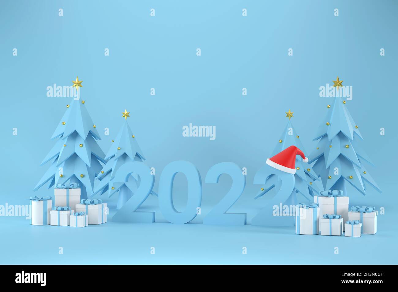 Christmas 2022 Triangle Events 3D. 2022 Font, Santa Claus Hat, Gift Box, Christmas Tree At Christmas And  New Year On A Black Background Stock Photo - Alamy