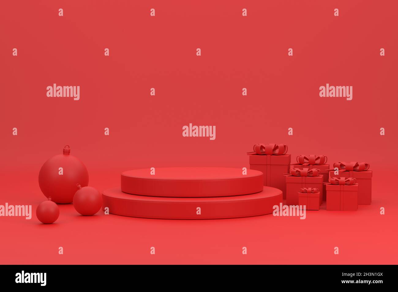 3D. red podium, Christmas balls, and gift boxes for show product at the ...