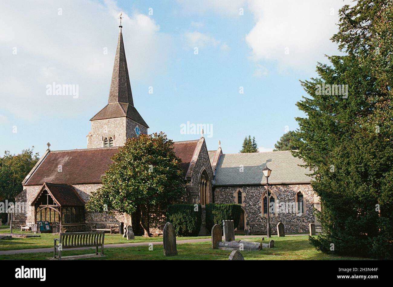 The historic restored 15th century church of St Nicolas at Chislehurst, Kent, South East England Stock Photo