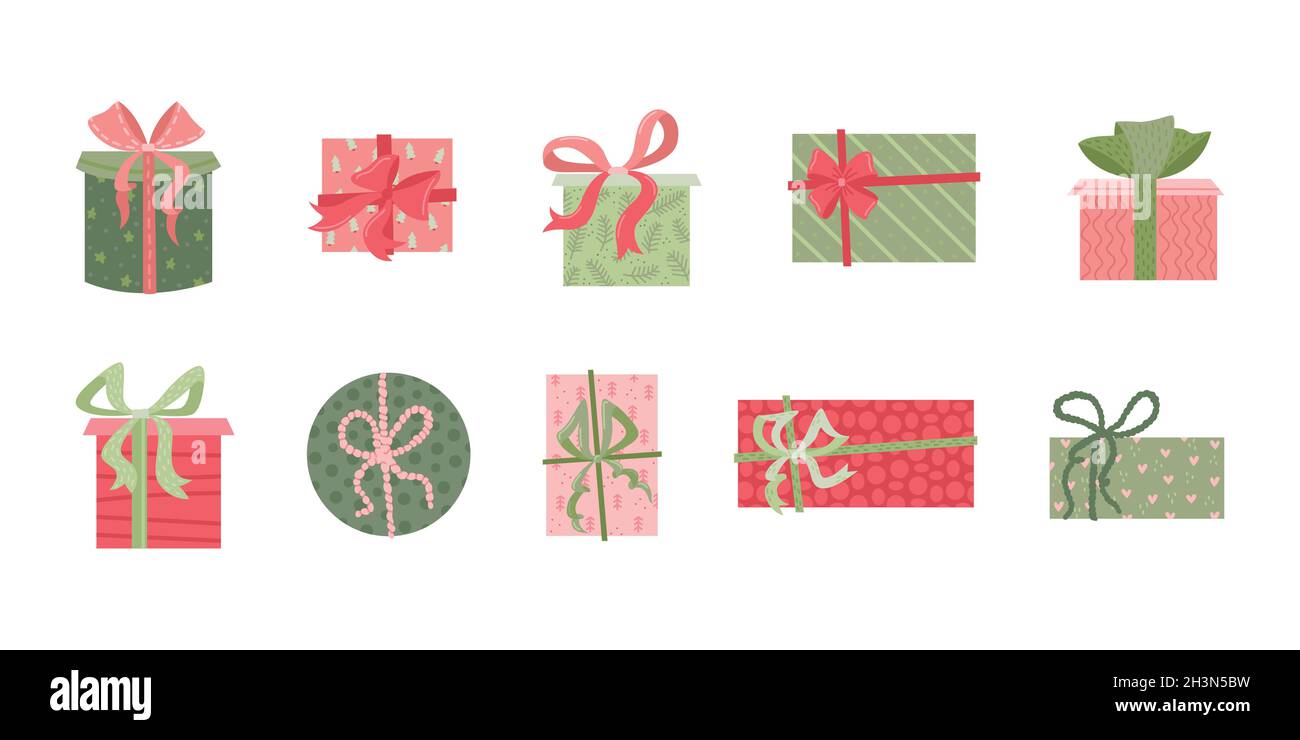 Vector set of gift boxes in flat style. Celebration Stock Vector