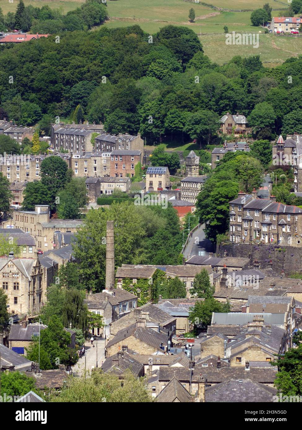Aerial view of the town of hebden bridge in west yorkshire in summer Stock Photo Alamy