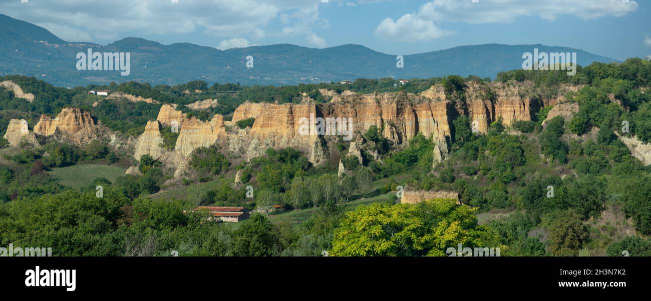 Balze del Valdarno, natural landscape canyon in Tuscany. Geologic layering. Stock Photo