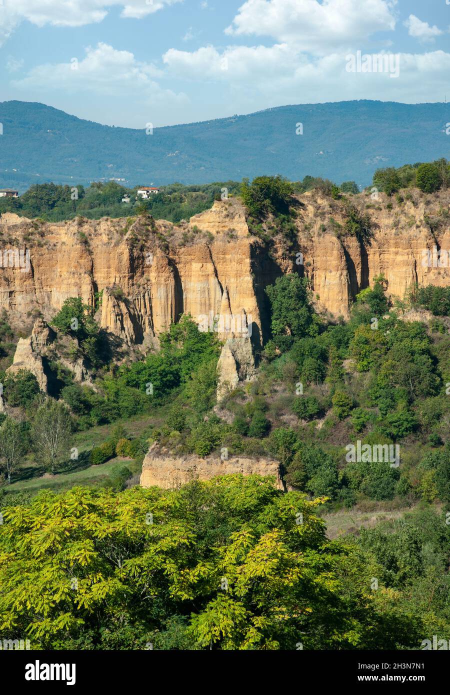 Balze del Valdarno, natural landscape canyon in Tuscany. Geologic layering. Stock Photo