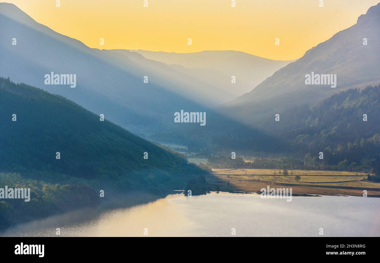 Beautiful sunrise over mountains in Ennerdale, Lake District, Cumbria, UK Stock Photo