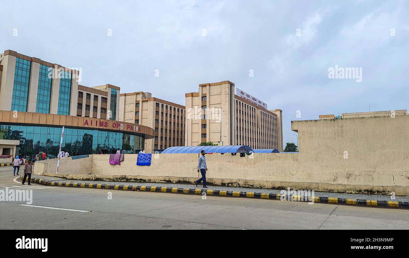 patna aiims medical hospital at morning from flat angle image is taken at patna bihar india on Oct 12 2021. Stock Photo