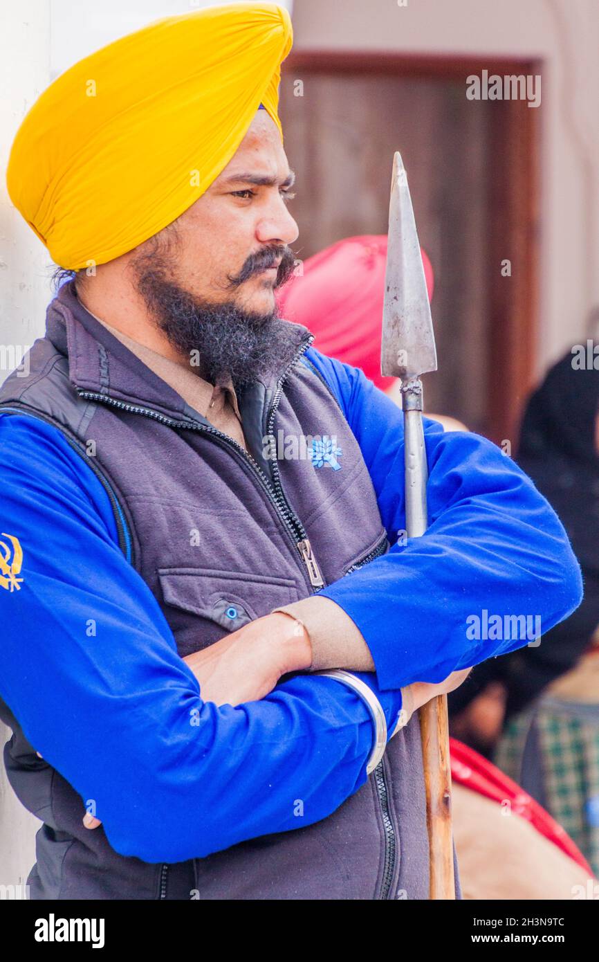 AMRITSAR, INDIA JANUARY 26, 2017 Sikh warrior with a spear on a