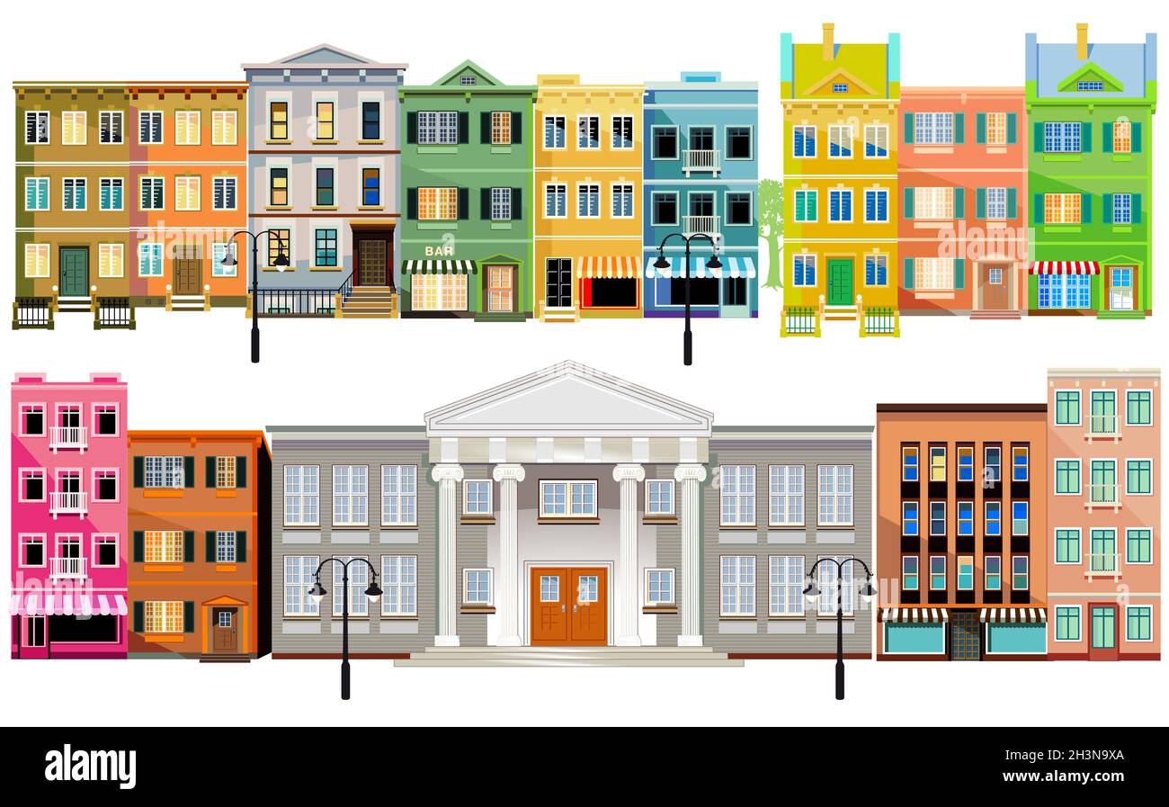 Facade of old buildings, illustration Stock Photo - Alamy