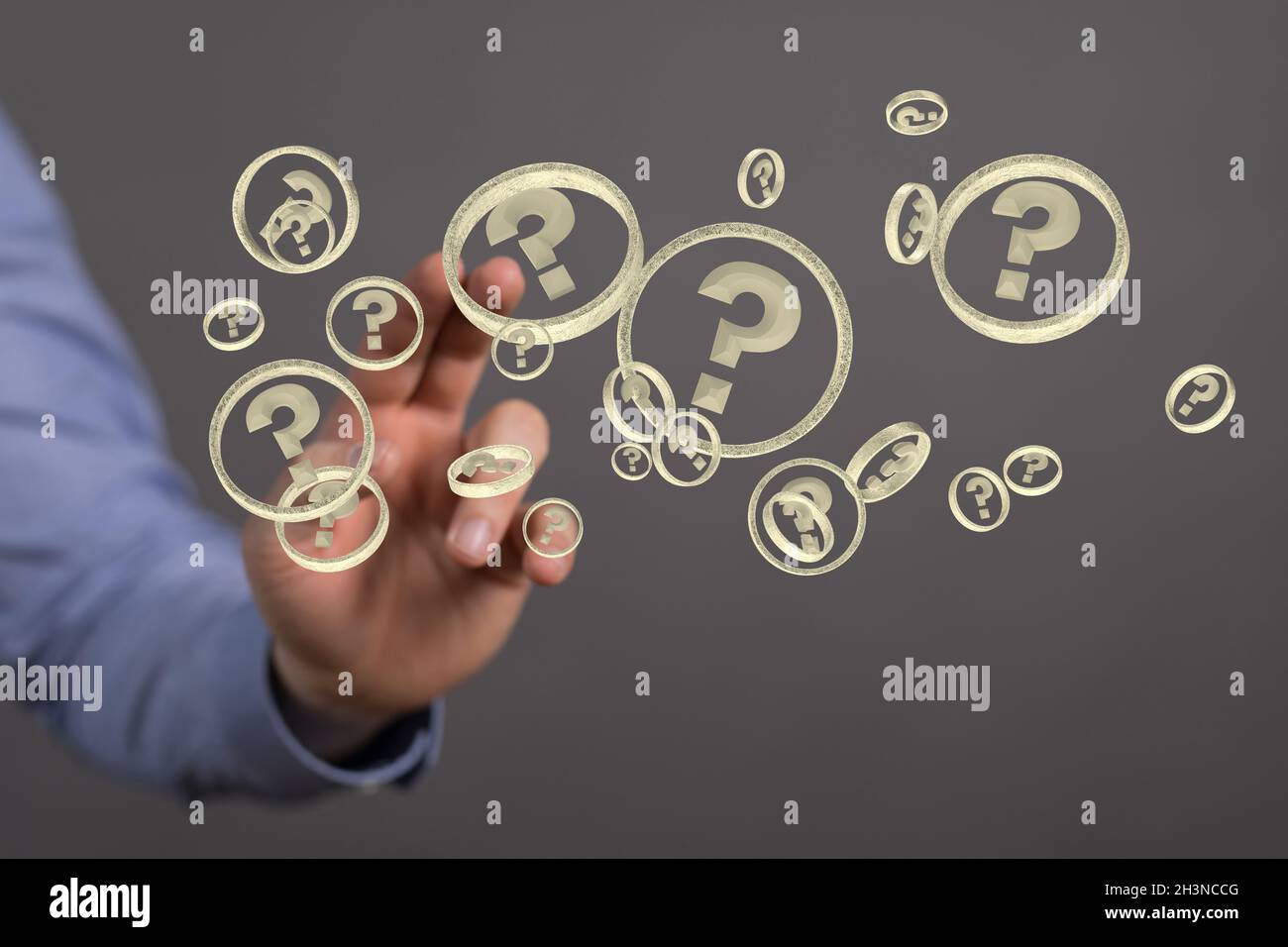 3D rendering of a Businessman solving a problem with digital question ...