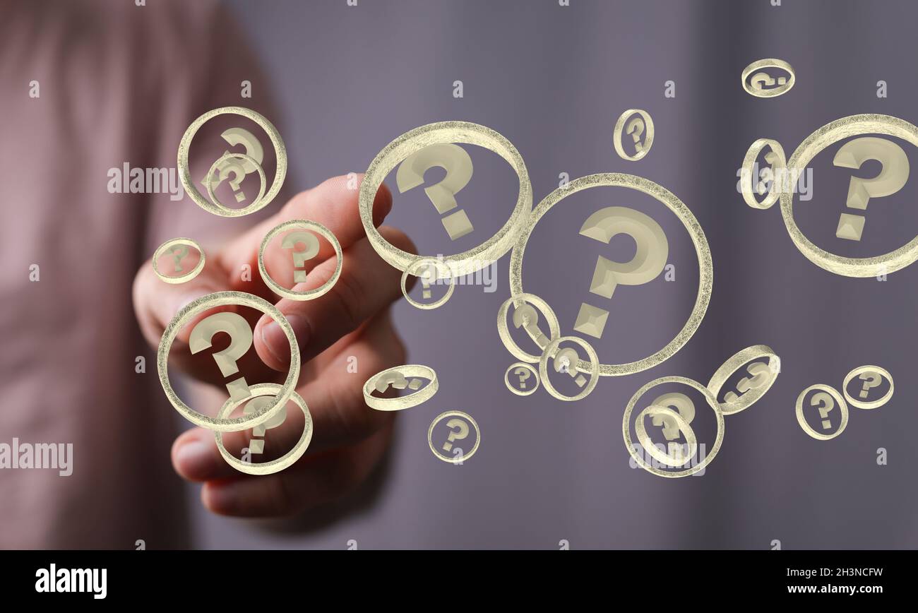 3D rendering of a Businessman solving a problem with digital question ...