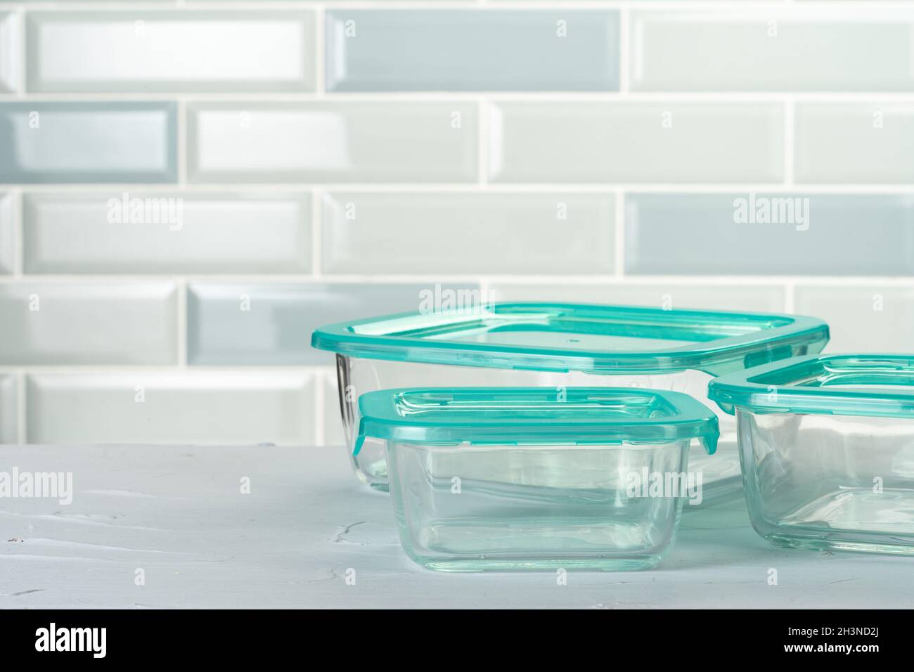 Set of plastic boxes kitchen ware on kitchen counter Stock Photo Alamy