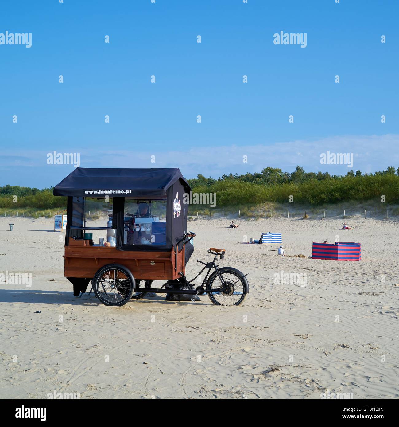 Mobile coffee sales on the beach of Swinoujscie on the Polish Baltic Sea coast Stock Photo