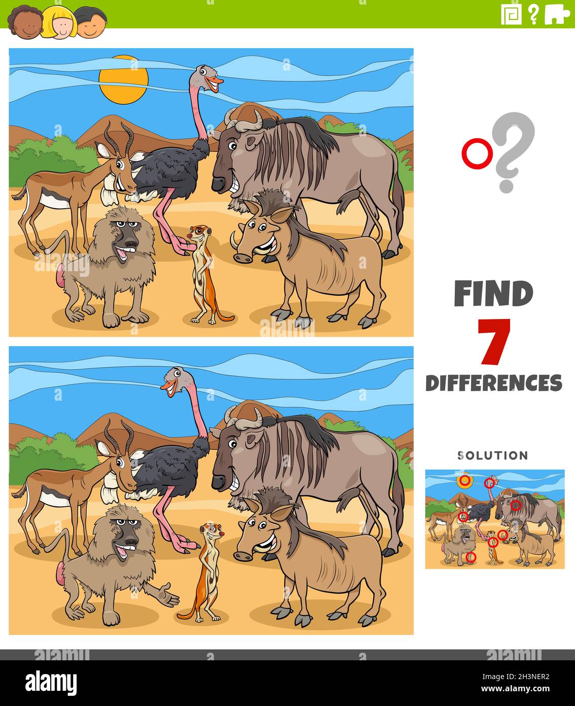 Differences educational task for kids with animals Stock Photo - Alamy