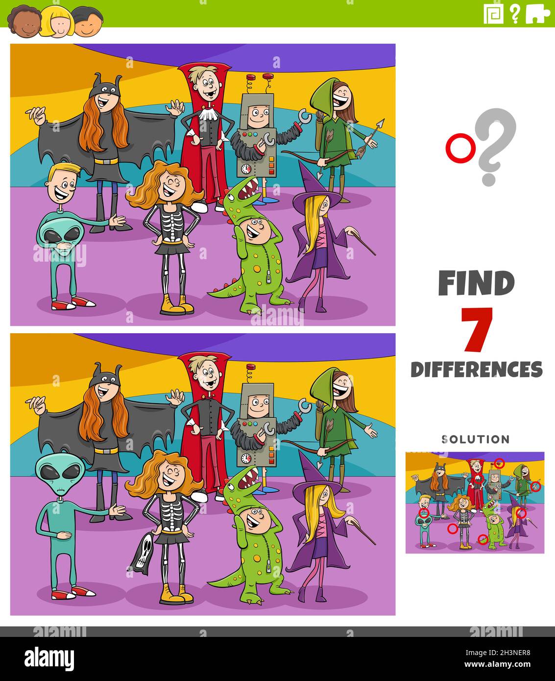 Differences educational task for children with Halloween characters ...