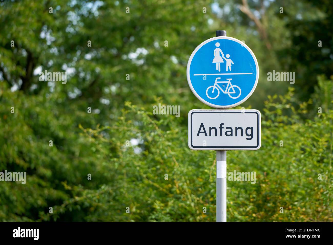 Traffic sign for pedestrians and cyclists in Germany with the indication Start Stock Photo