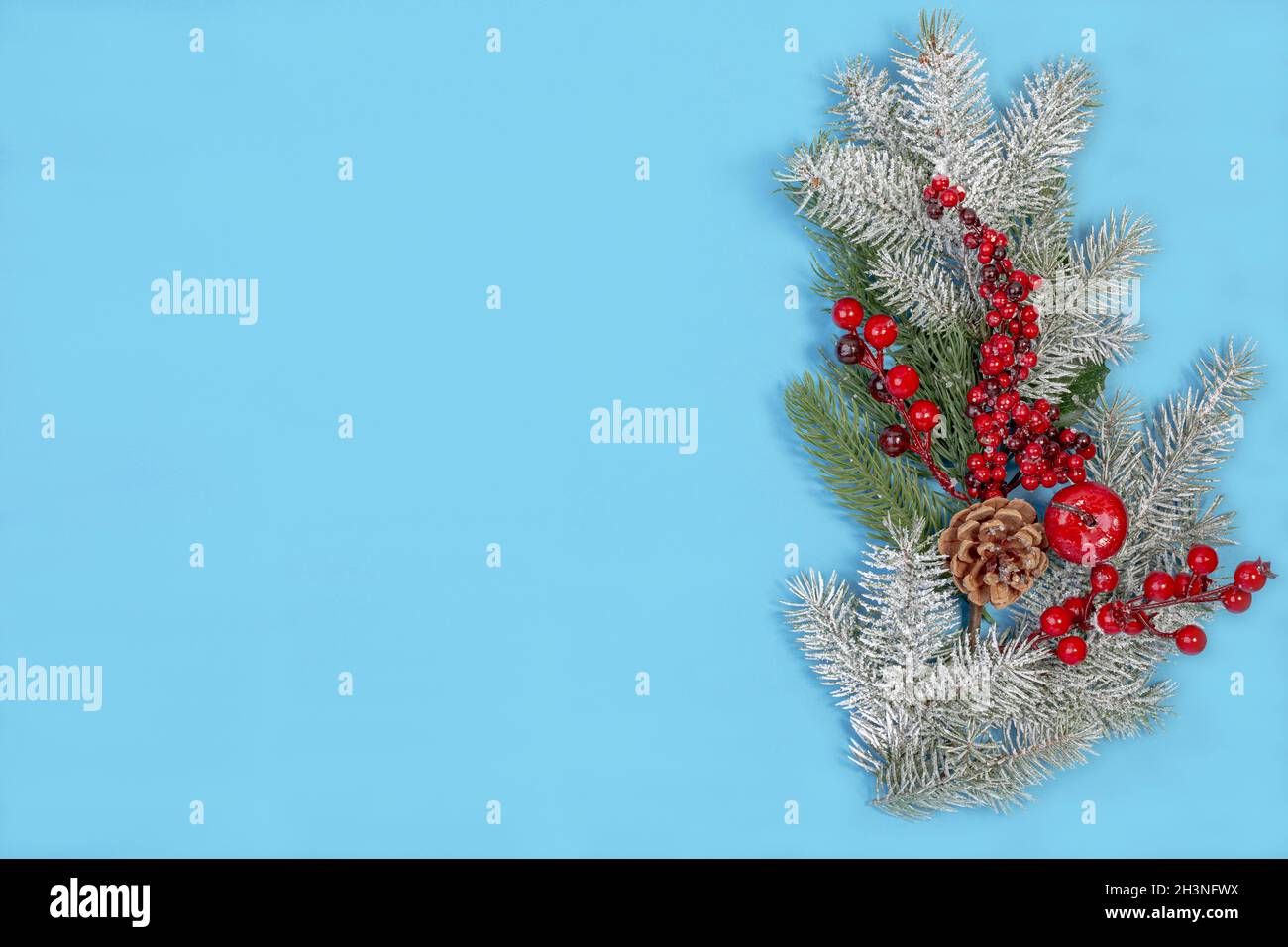 Festive Christmas card with a snow branch. Stock Photo