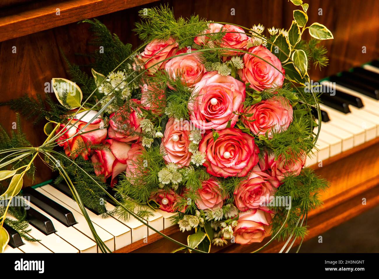 Wedding Bouquet Bleeding Red Roses Stock Photo