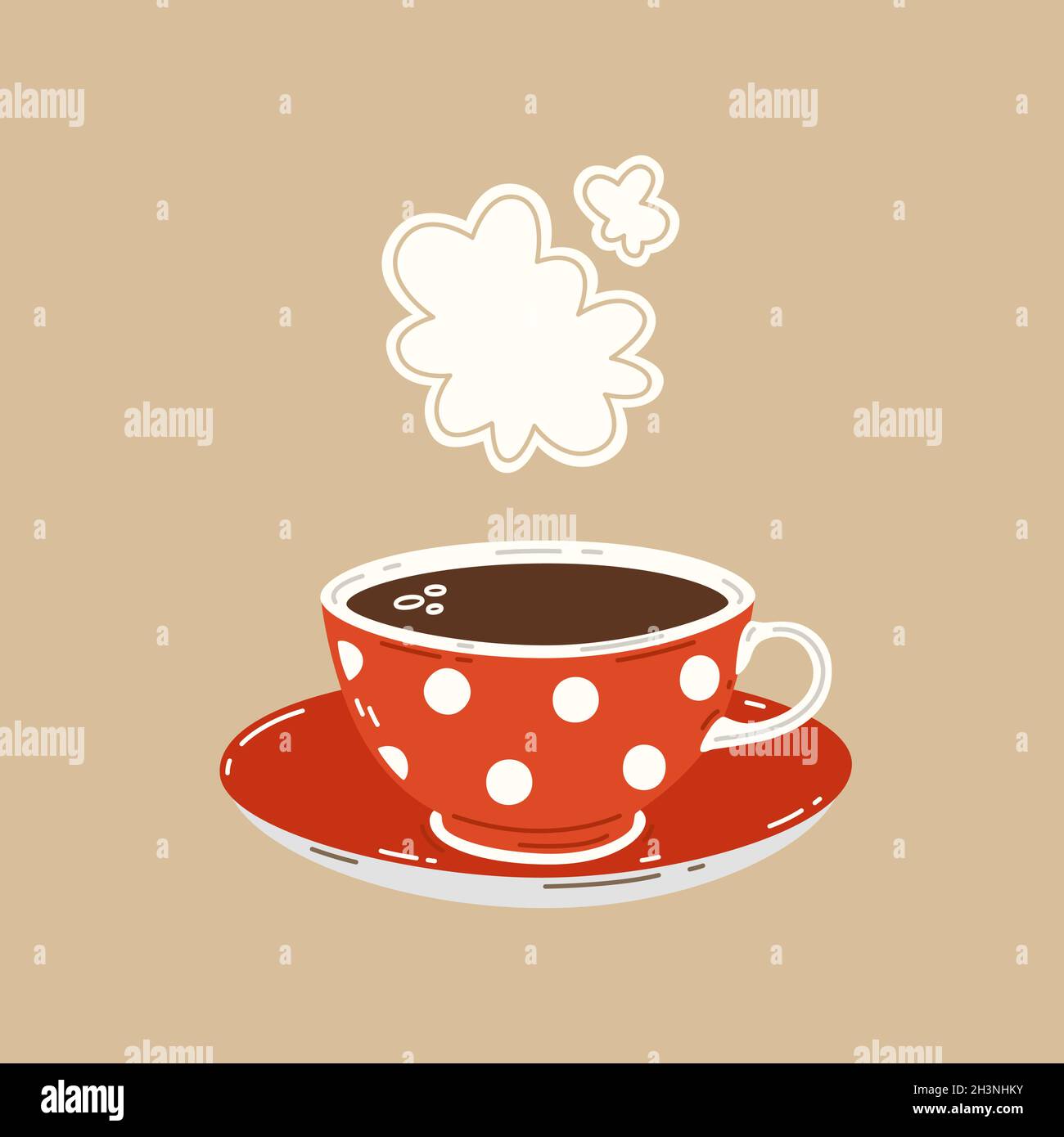 Red cup with hot black tea. Vector illustration Stock Vector