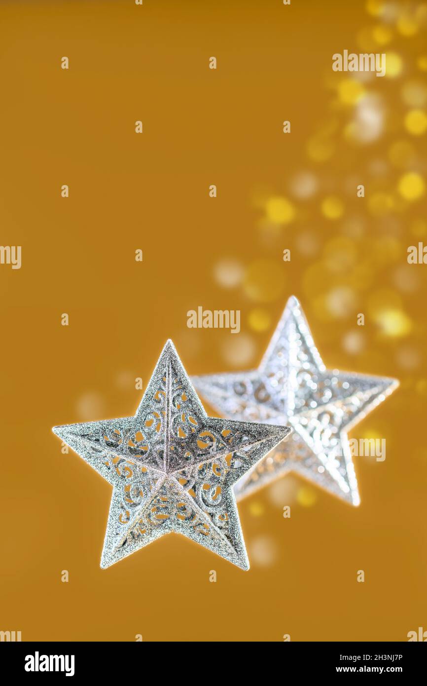 Christmas composition with silver stars. Stock Photo