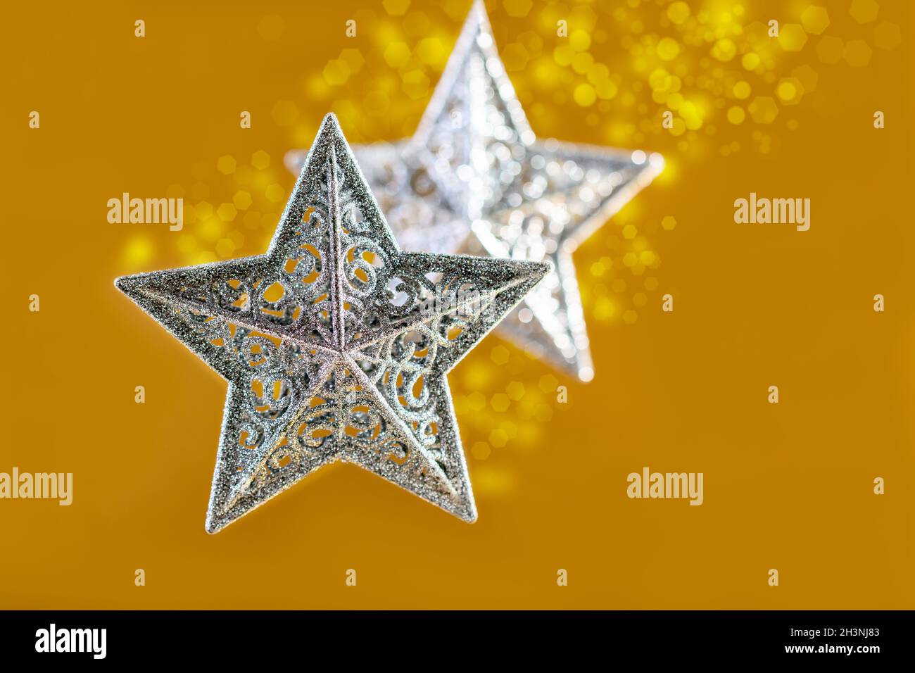 Christmas card with silver stars. Stock Photo