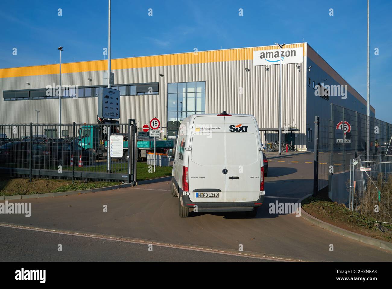 Distribution warehouse of the online mail order company Amazon in an industrial park in Magdeburg Stock Photo
