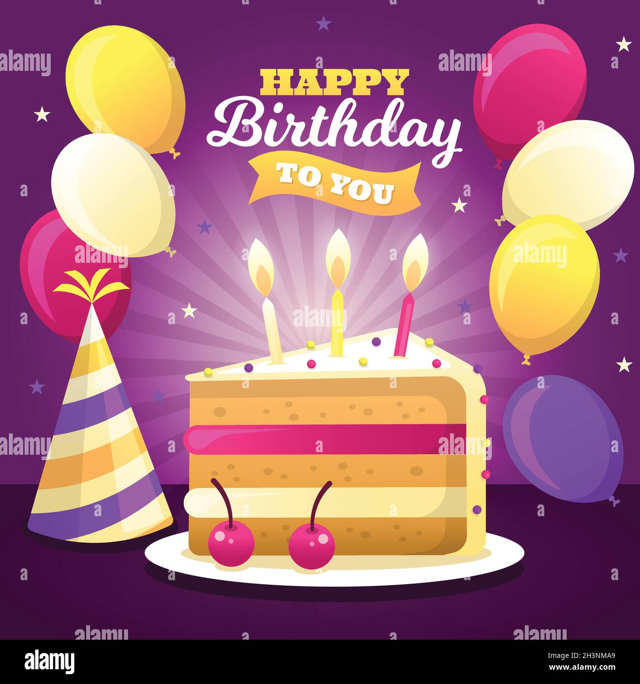 happy birthday you with sweet cake balloons vector design illustration ...