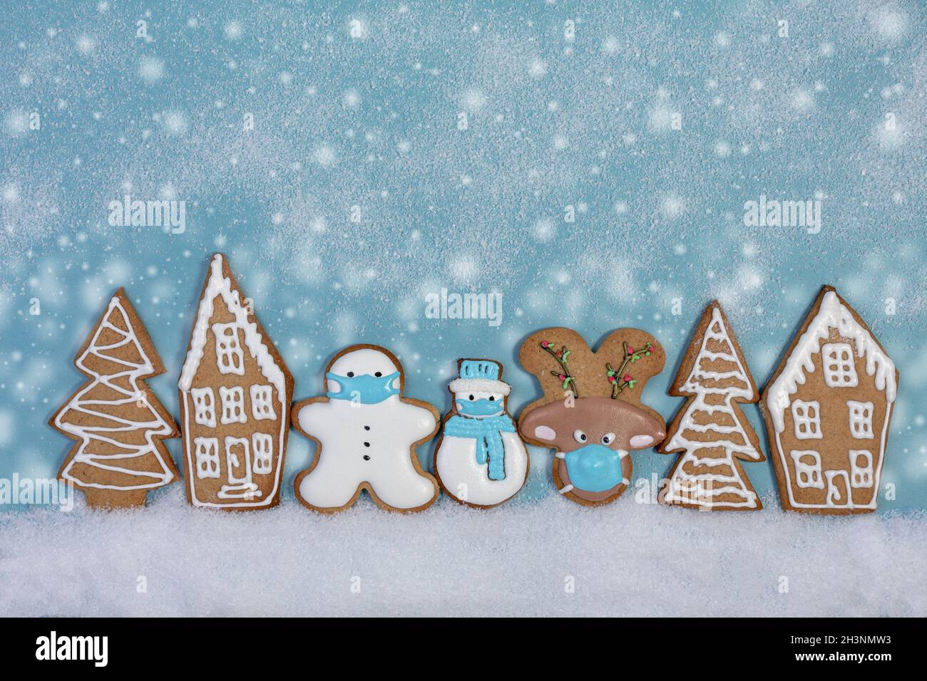 Christmas card with ginger cookies. Stock Photo