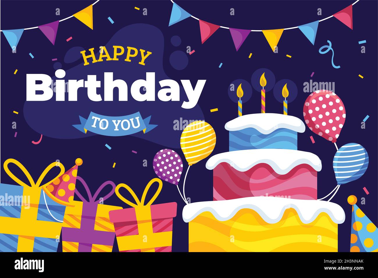 happy birthday you flat with cake gifts vector design illustration ...