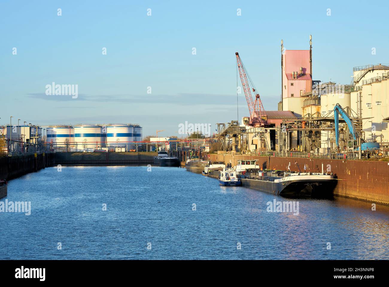 Port in the Rothensee industrial area on the Elbe near Magdeburg Stock Photo