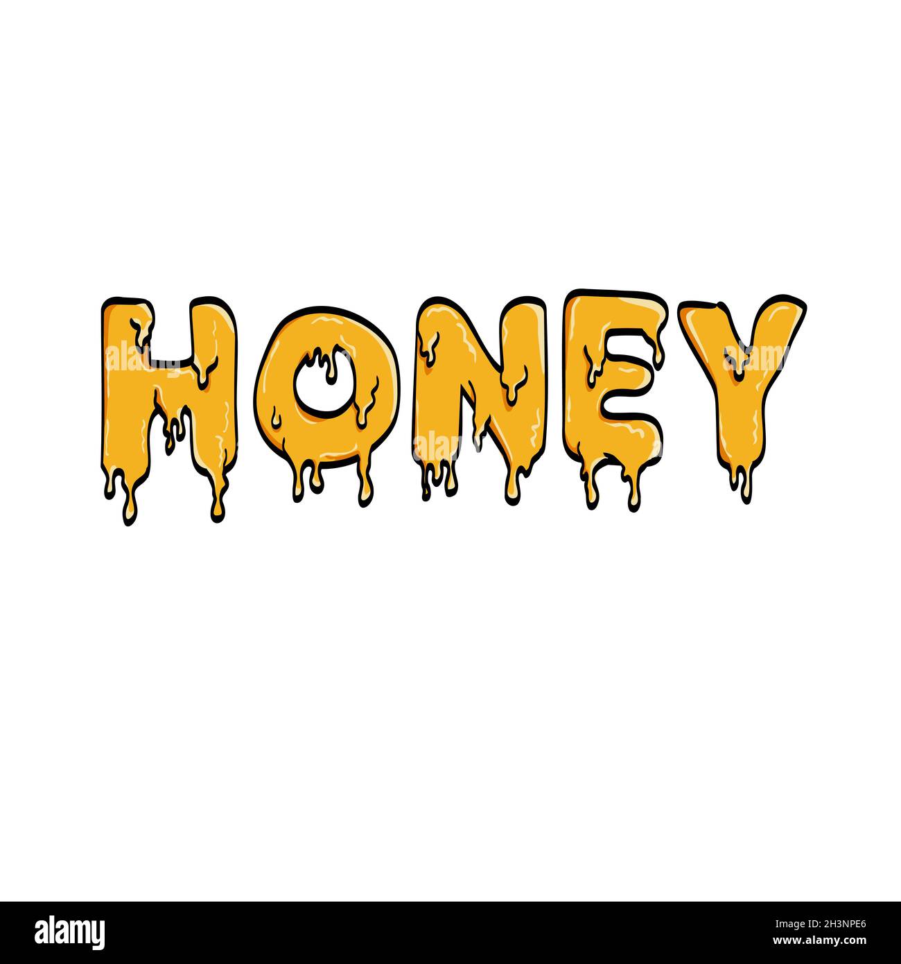 Word or Text of Honey Slowly Dripping and Liquefied Line Art Drawing