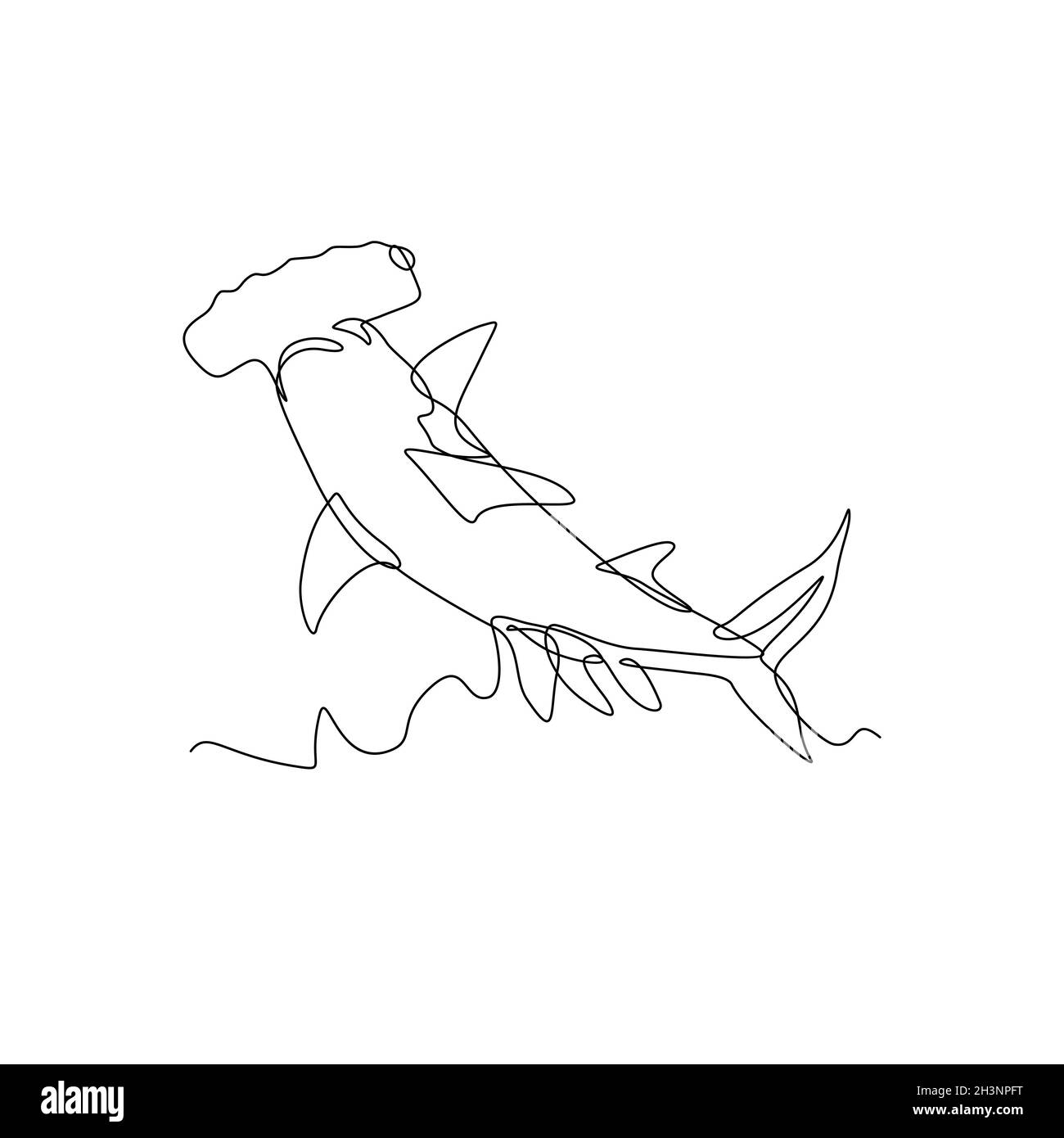 Scalloped Hammerhead Shark or Sphyrna Lewini Jumping Continuous Line