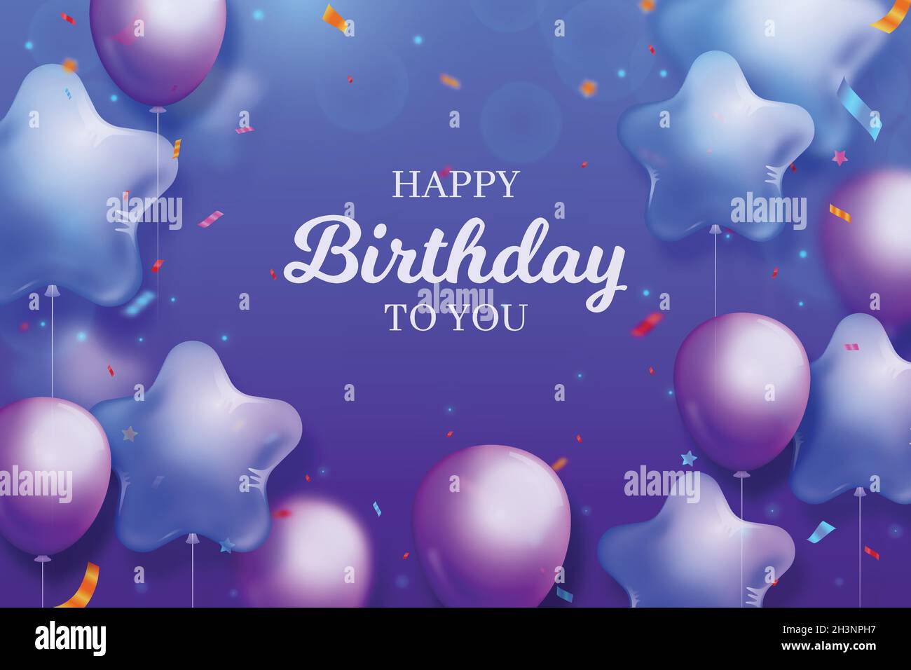 happy birthday background with gradient violet balloons vector design