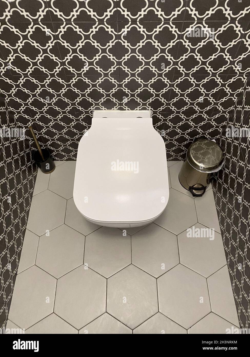 white ceramic toilet bowl in modern bath room, top view Stock Photo - Alamy