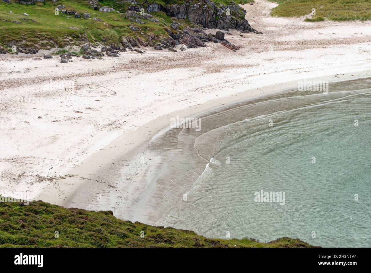 Zip Line Over Ceannabeinne Beach on the North Coast 500 Route, Durness, Sutherland, North Coast of Scotland, UK - 19th of July 2021 Stock Photo