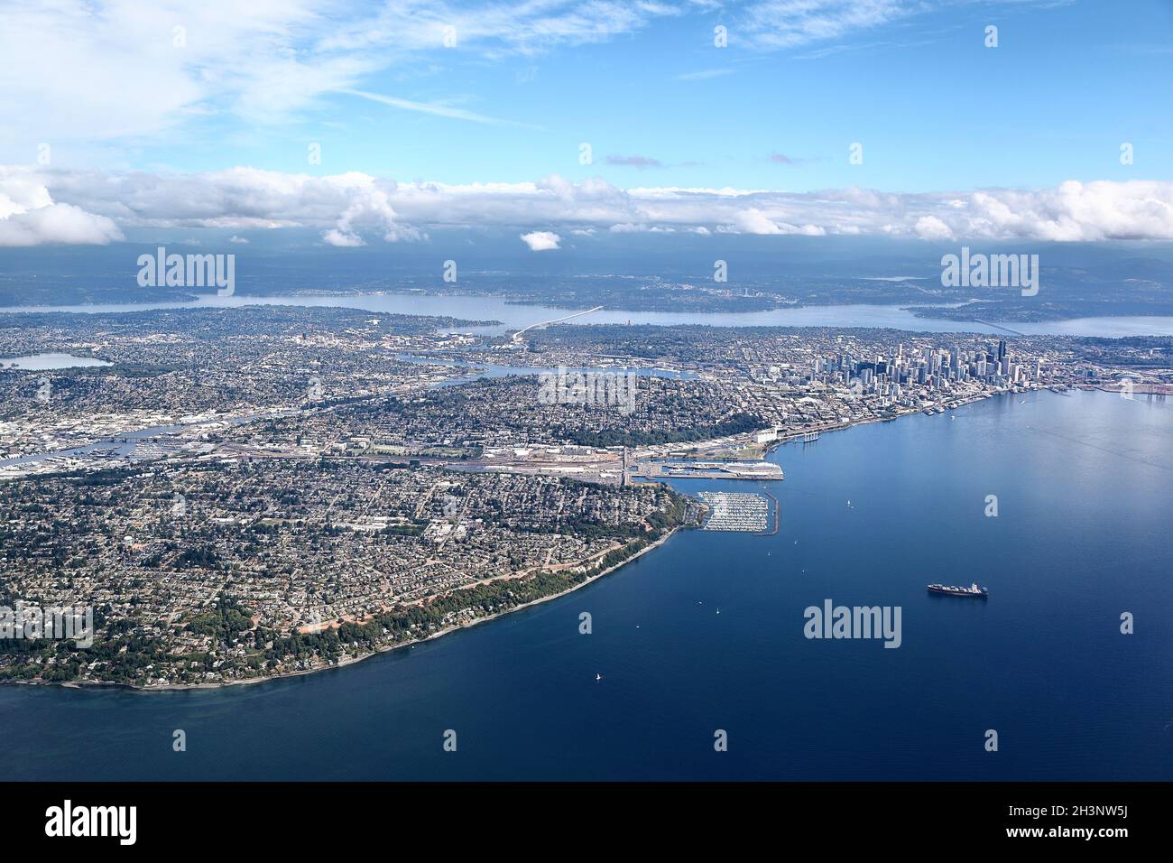 Aerial View of Downtown Seattle and surrounds. Stock Photo