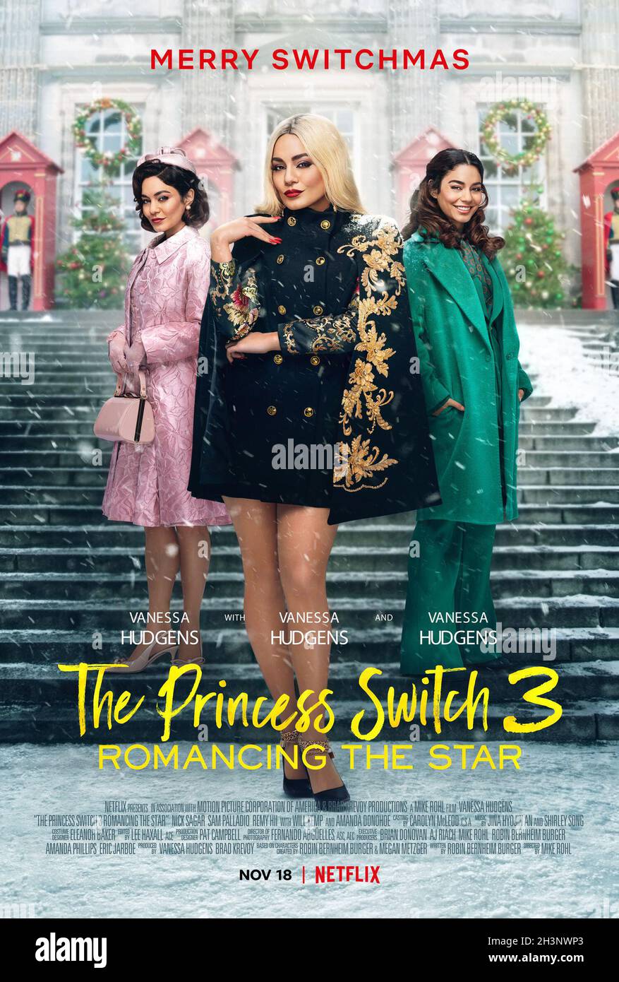 RELEASE DATE: November 18, 2021 TITLE: The Princess Switch 3: Romancing the Star STUDIO: Netflix DIRECTOR: Mike Rohl PLOT: When a priceless relic is stolen, Queen Margaret and Princess Stacy enlist the help of Margaret's cousin Fiona teams with a man from her past to retrieve it, with romance and resulting in a very unexpected switch. STARRING: VANESSA HUDGENS as Fiona poster art. (Credit Image: © Netflix/Entertainment Pictures) Stock Photo